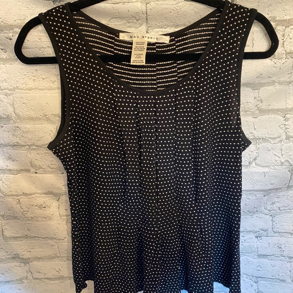 Max Studio, Polka Dot Sleeveless Pleated Top